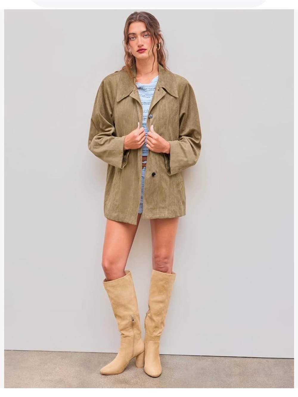 Tan Suede Button-Front Jacket - Picture 2 of 9